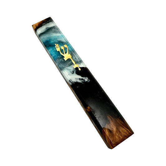 Ocean Olive Wood and Resin Mezuzah