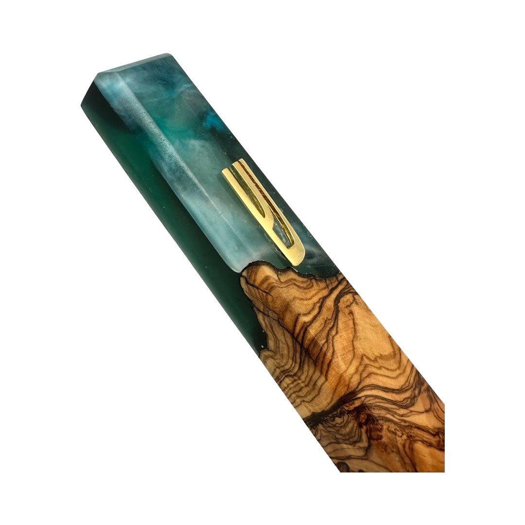 Gold Shin Olive Wood and Resin Mezuzah