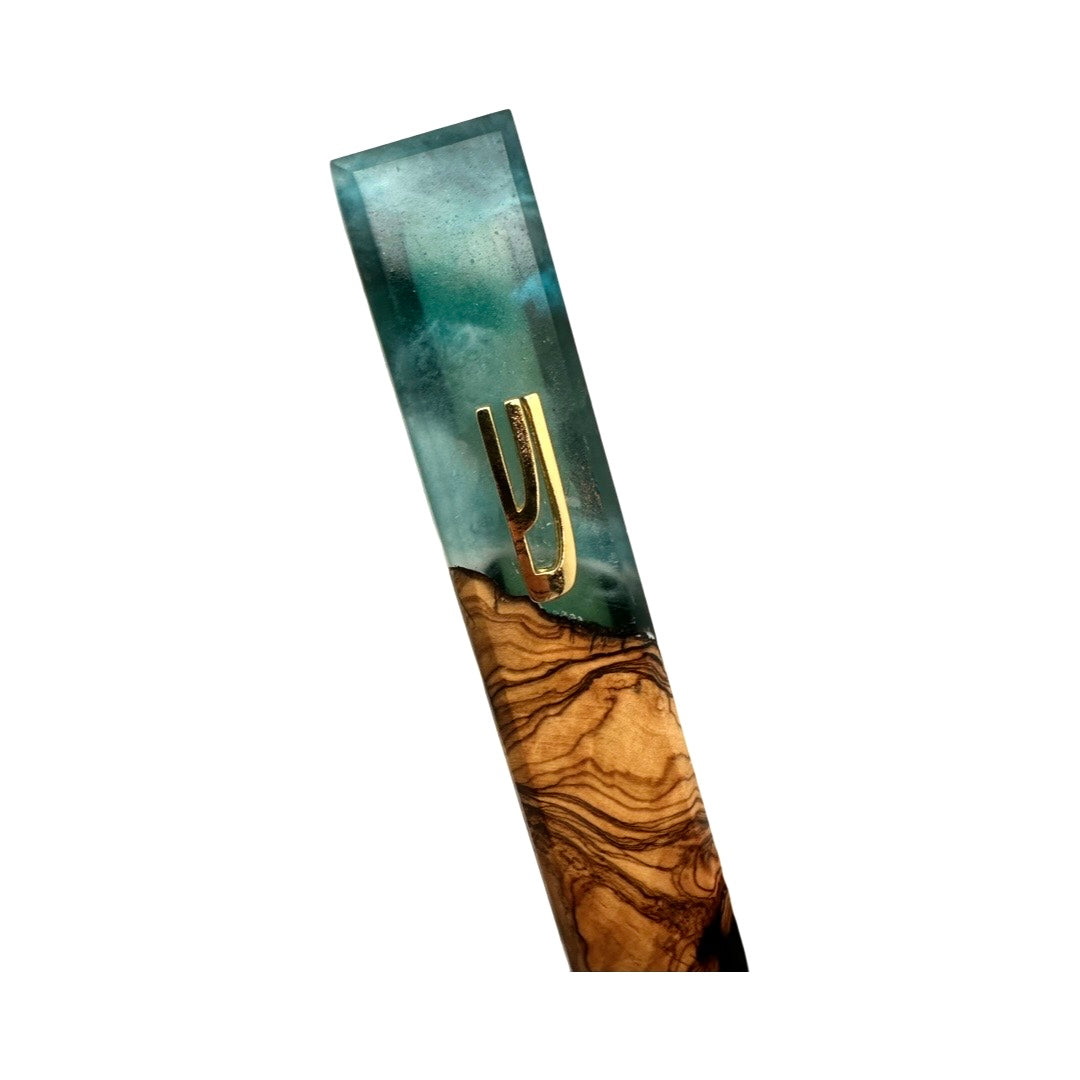 Gold Shin Olive Wood and Resin Mezuzah