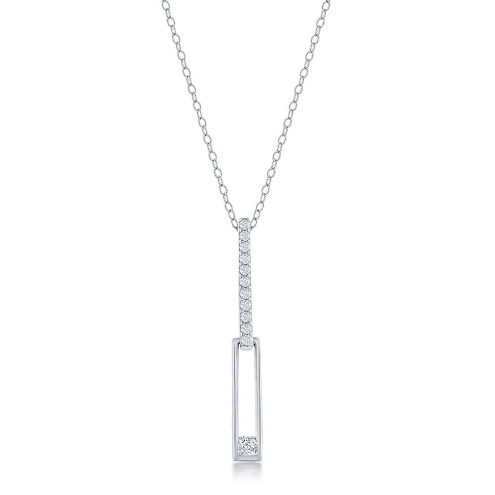 Sterling Silver Asymmetric Paperclip CZ Necklace